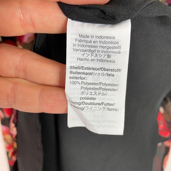 Madewell Tulip Sleeve Mini Dress Size 2 French Rose Floral Black Pink Red V Neck - Picture 10 of 13